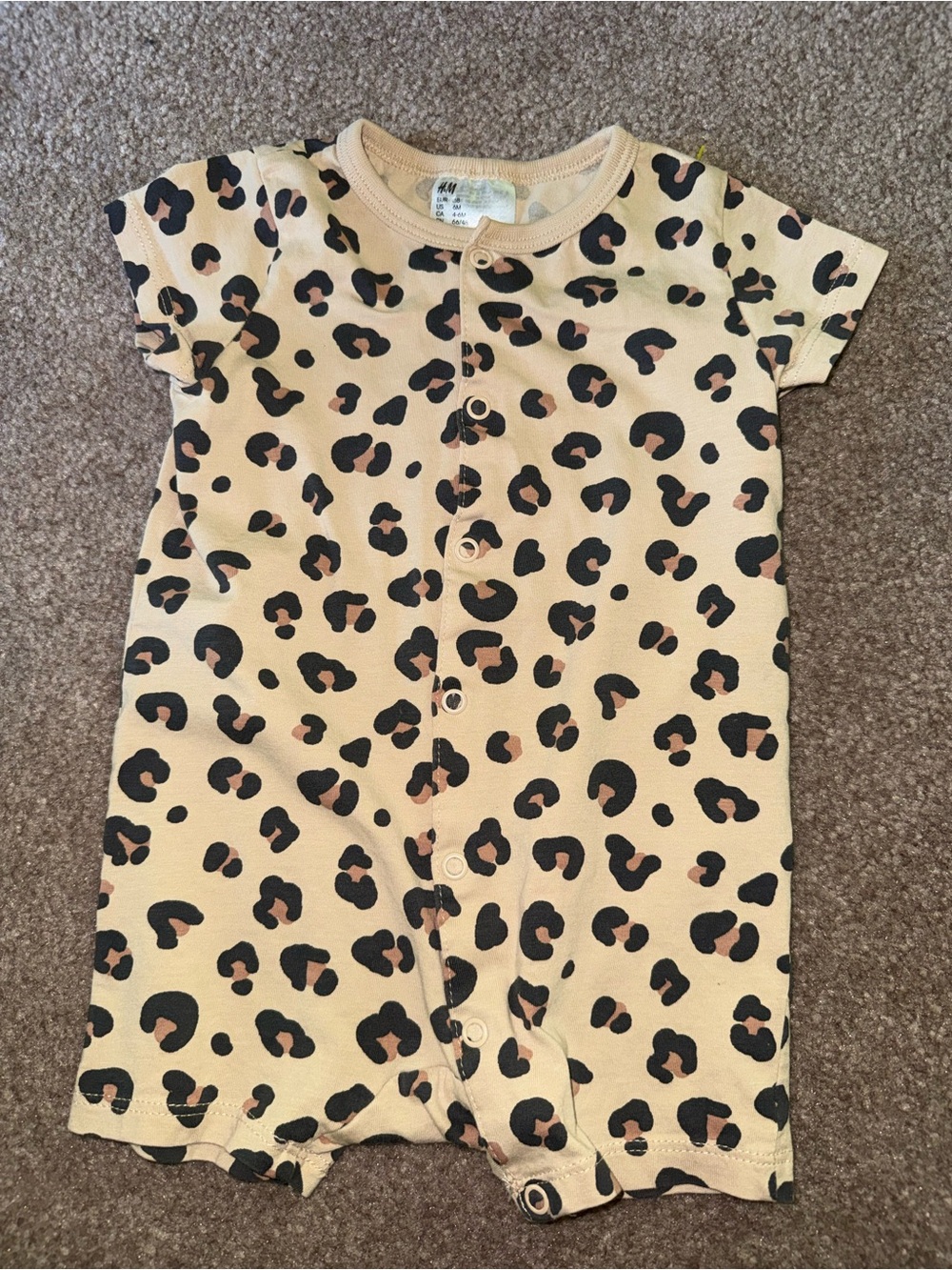 H&M Beige Leopard Print Short Sleeve Romper